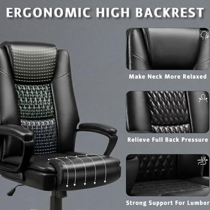 Home Office Executive Desk Chair, High Back PU Leather Chair, Height Adjustable Swivel Computer Chair with Padded Armrest (Black) - color: Black