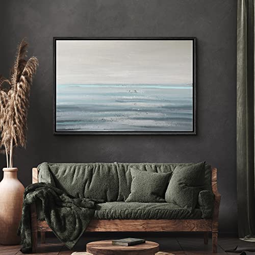 SIGNWIN Framed Canvas Print Wall Art Baby Blue Gray Pastel Watercolor Landscape Abstract Shapes Illustrations Modern Art Decorative Elements Colorful for Living Room, Bedroom, Office - 16"x24" Black - color: A11-02-lage-2022, size: 24"L x 16"W