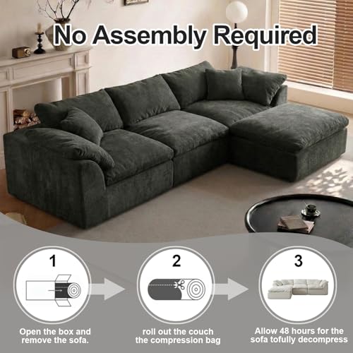 Cloud Couch Sectional for Living Room, Modular L Shaped Boneless Sofa with Chaise, Compressed No Assembly Couch, Deep Seat Chenille Upholstered Convertible Sofa Bed (Black) - color: Black