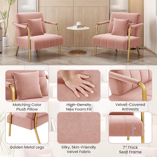 Yaheetech 30" Velvet Sofa Chair Accent Sofa with Gold Metal Leg, Pink | Velvet Small Sofa Chair Mini Couch with Gold-Tone Metal Arms and Legs for Living Room, Home Office, Bedroom - color: Pink, size: 30" W