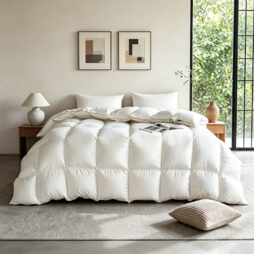 Luxury White Goose Feathers Down Fiber Comforter Full Size Duvet Insert | Hotel Collection 100% Cotton Cover Fabric,All Season Medium Warmth,High Fill Power,8 Corner Tabs,Breathable,Hypoallergenic - size: Full (82''x 86'')