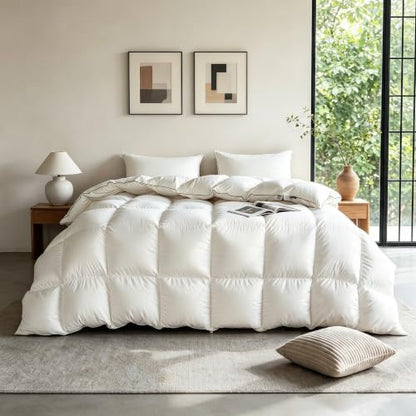 Luxury White Goose Feathers Down Fiber Comforter Oversized King Size | Hotel Collection Duvet Insert 100% Cotton Cover Fabric,All Season Medium Warmth,High Fill Power,8 Corner Tabs,Hypoallergenic - size: Oversized King (120''x 98'')