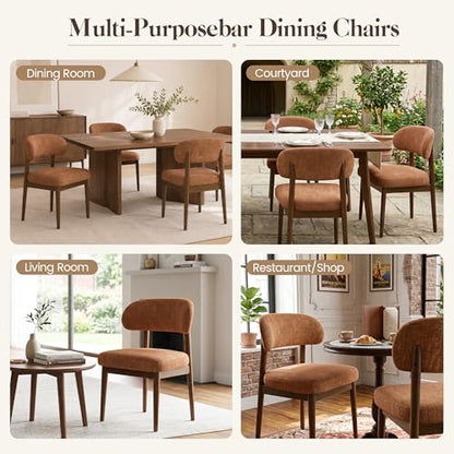 Wooden Dining Room Chairs Set of 2, Modern Upholstered Velvet Kitchen Chairs with Ergonomic Curved Back, Farmhouse Dining Side Chair with Solid Wood Frame for Kitchen Room, Brown - color: Umber