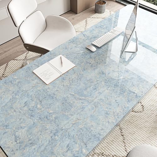 Wallercity Cream Blue Marble Contact Paper Peel and Stick Countertops Waterproof 24"x118" Kitchen Countertop Contact Paper Self Adhesive Blue Marble Wallpaper Vinyl Wrap for Cabinets Cover Bathroom - color: Blue, size: 24" x 118"