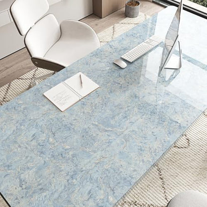 Wallercity Cream Blue Marble Contact Paper Peel and Stick Countertops Waterproof 24"x118" Kitchen Countertop Contact Paper Self Adhesive Blue Marble Wallpaper Vinyl Wrap for Cabinets Cover Bathroom - color: Blue, size: 24" x 118"