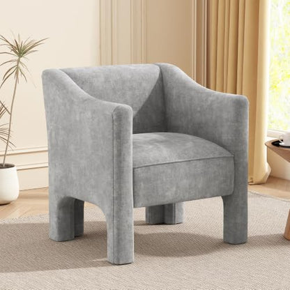 Penau Barrel Accent Chair, Chenille Upholstered Grey Seat | Soft Chenille Upholstery, Foam With Spring Pockets, Compact Living Room Seating, Bedroom Lounge Use