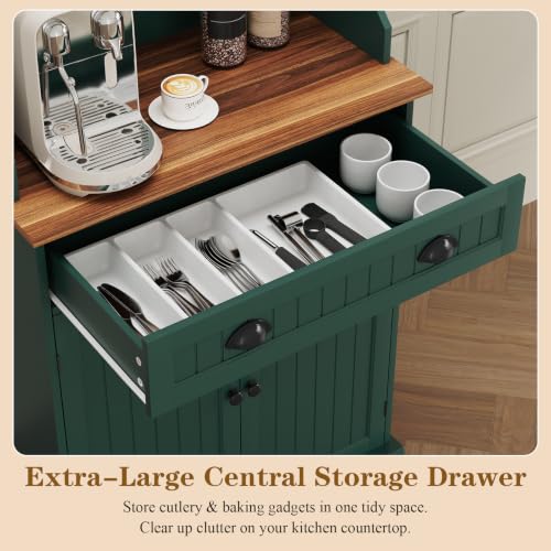 ARTPOWER 54" Kitchen Microwave Cabinet/Stand with Storage and Drawers, Green Pantry Storage Cabinet with Hutch & Adjustable Shelves for Kitchen, Dining Room, Living Room, Hallway - color: Green