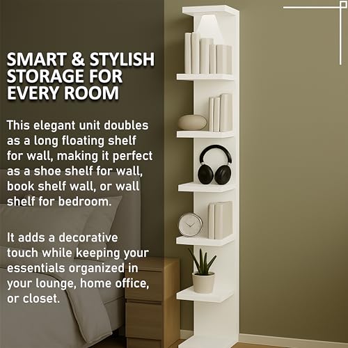 Wall shelf unit, 11 3/4x74 3/4,Use fixing devices suitable for the walls in your home. (White with LED Light) - color: White With Led Light