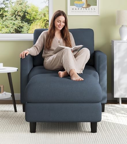 Welzona Sofa Accent Chair with Ottoman, 33" Teddy Reading Chair and Ottoman | Comfy Teddy Fabric, Tool-free Setup, Washable Covers, All-wood Chair and Ottoman Sets for Living Room, Bedroom, Blue Grey - color: Blue Grey, size: standard & ottoman