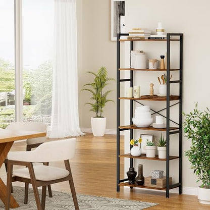 6 Tier Bookshelf,Storage Shelf with Steel Frame,Free Standing Open Book Shelves Storage Display Shelf - size: 6 Tier
