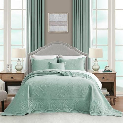 DaisyHuang Bedspread - Full Size Bedding Cover - Modern & Contemporary Coverlet Set, Real Stitching, Reversible, Lightweight, 5 Piece, Seaglass - color: Seaglass, size: Full(96"x110")