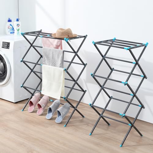 Oversize 3-Tier Clothes Drying Rack, No Install, Graphite | Expandable Design, Non-slip feet, Tool-free Setup, Rust Prevention, Sturdy Construction, 14.9" D x 29.3" W, Holds 24lbs - color: Graphite