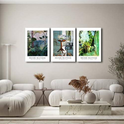 Wieco Art Large Canvas Wall Art Set of 3 Henri Matisse Aesthetic Posters The Terrace, St.Tropez The Window Moroccan Landscape Matisse Prints Posters for Home Decorations - size: 20x28inchx3pcs(50x70cmx3pcs)