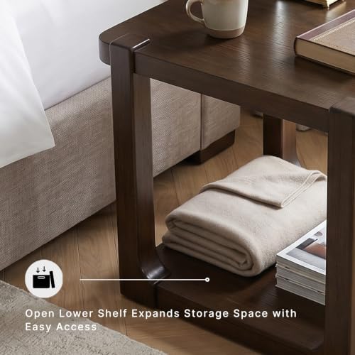 Signature Design by Ashley Breckington End Table, Dark Brown Side Table with Lower Shelf, Contemporary Style for Deep Couches, Hardwood Solids, Oak Veneer and MDF Substrate, 27" W - color: Dark Brown - Shelf