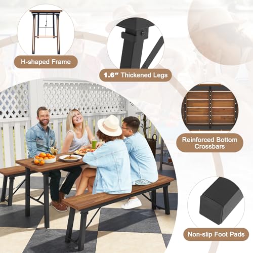 Tangkula 59" Narrow Outdoor Dining Table for 4-6, No Assembly Foldable Patio Dining Table with Acacia Wood Top & Heavy Duty Metal Frame, Portable Table for Yard, Garden, Poolside or Indoor (Natural)