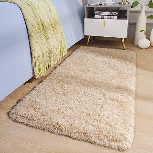 BENRON Fluffy Runner Rugs 2x4, Soft Runners for Bedroom Hallyway Light Tan | Modern Washable long Rugs for Entryway Kitchen Dorm, Throw Area Rug for Kids Girls Room Decor, Non Slip Indoor Plush rug - color: Light Tan, size: 2' x 4' (Runner)