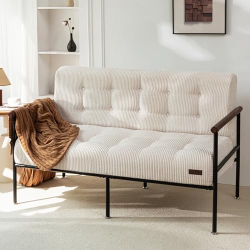 MAXYOYO Loveseat Sofa Chair, Love Seat, Sturdy Metal Frame, Wood Armrests | Button-Tufted Upholstery, Cozy Two-Person Seating for Modern Small Couches in Living Rooms, Bedrooms or Offices, Beige - color: Beige