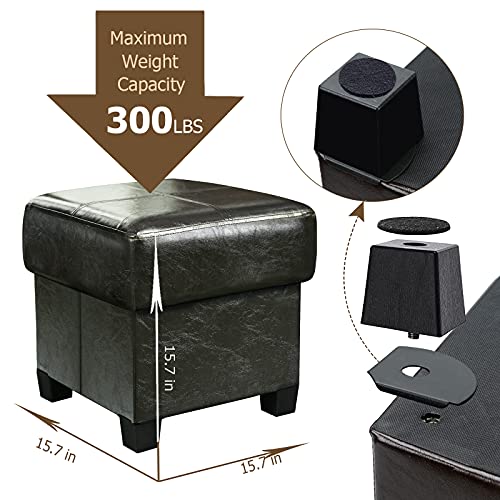 GLAXYFUR Square Storage Ottoman, Cube Ottoman with Legs, Leather Foot Stool | Footrest, PU Leather Ottoman with Storage, Upholstered Folding Bench for Living Room, Bedroom - color: 15.7" Black