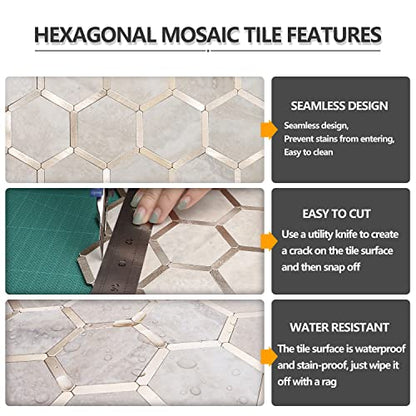 STICKGOO Hexagon Peel and Stick Backsplash Tile, Stick on Backsplash for Kitchen and Bathroom, Beige Marble Look PVC Mixed Metal Gold Self Adhesive Wall Tiles(10 Sheets, Seamless) - color: Beige Marble with Metal Gold