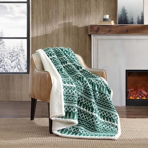 Eddie Bauer - Throw Blanket, Ultra-Soft Plush Bedding with Faux Shearling Reverse, Blanket for Couch & Bed (Alpine Fair Isle Green, 50" x 60") - color: Alpine Fair Isle Green, size: 50" x 60"
