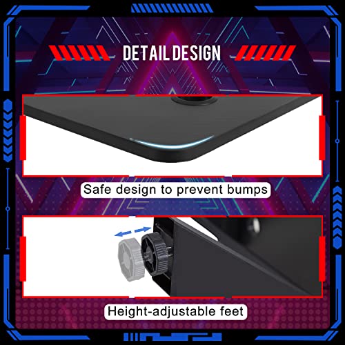 FDW Computer Desk Gaming Desk Student PC Desk Writing Desk Office Desk Modern Ergonomic Racing Style Table Workstation Carbon Fiber Headphone Hook (47in, Blue) - color: Blue, size: 47 In R Shaped