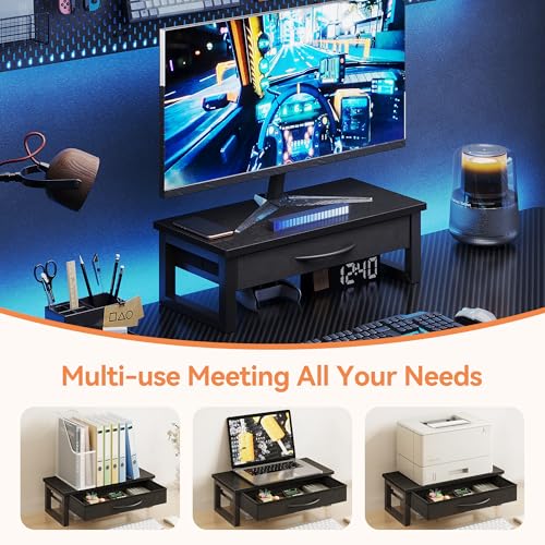 Computer Monitor Stand Riser, Desk Organizers and Accessories with Drawer, 2-Tier Laptop Stand for Desk, Office Organizer Storage, Wood