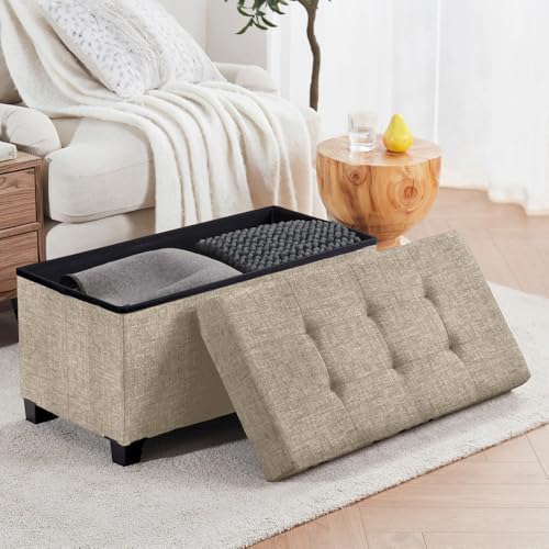Ornavo Home 30" Large Storage Ottoman Bench with Legs, Taupe | Foot Rest Stool; Ottoman with Hidden Storage; Ideal for Bedroom, Living Room, Entryway or Home Office - color: Tan/Taupe, size: 15"D x 30"W x 15"H