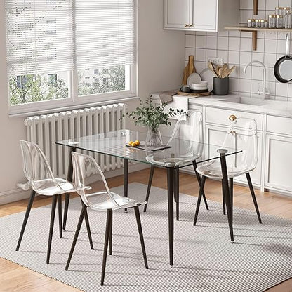 Baysitone Clear Dining Chairs Set of 8, Modern Kitchen Chairs with Transparent Seat, Acrylic Accent Side Chairs with Plating Metal Legs for Dining Room, Kitchen, Living Room with Black - color: Black, size: Set of 8