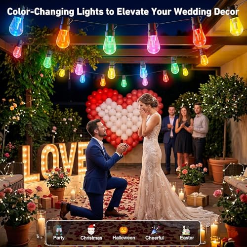 Outdoor String Lights,400FT Smart RGB+IC Patio Lights with Shatterproof LED Bulbs ,Outside Light Dimmable Patio for Decor DIY IP67 Waterproof ,Courtyard, garden,Holiday,LED lights more Scene Modes - size: 400FT