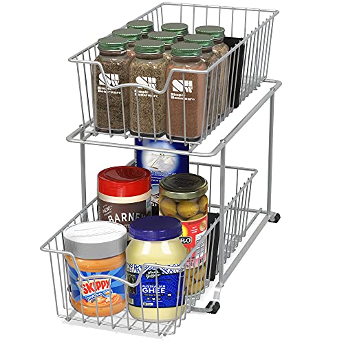Simple Houseware 2 Tier Cabinet Wire Basket Drawer Organizer, Grey - color: Grey
