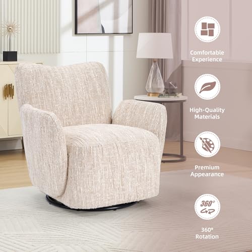 Swivel Accent Chair, 360 °Swivel Barrel Chair, Modern High-Back Armchair with Padded Armrest, Soft Cushion, Comfy Single Sofa for Living Room, Bedroom, Beige - color: Beige