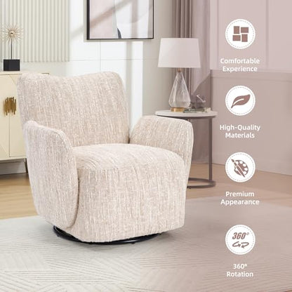 Swivel Accent Chair, 360 °Swivel Barrel Chair, Modern High-Back Armchair with Padded Armrest, Soft Cushion, Comfy Single Sofa for Living Room, Bedroom, Beige - color: Beige