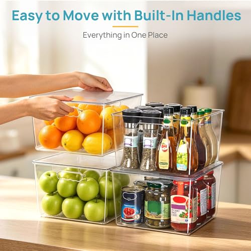 Vtopmart 6 Pack Extra Large Clear Stackable Storage Bins with Lids, 11inch Organizer Bins with Handle for Onions and Potatoes, Plastic Containers for Pantry, Freezer, Kitchen, Closet Organization - size: With Lid