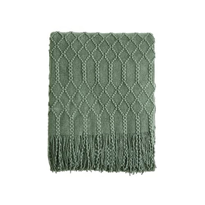 KASYLAN Acrylic Knitted Throw Blanket for Sofa Bed 50x60 Inch Green | Ultra soft acrylic knit, lightweight warm, multi-scene for sofa couch bed, machine washable, breathable textured throw - color: Rhombu-green