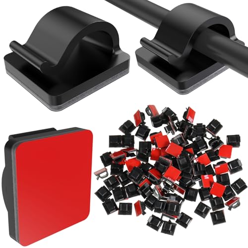 Blulu 100 Pcs Adhesive Cable Wire Clips, Outdoor Light Clips, Cord Management Wire Organizer Cord Holder for Holiday String Lights, Under Desk, Car, Wall, TV PC Ethernet Cable(Medium,Black) - color: Black, size: Medium
