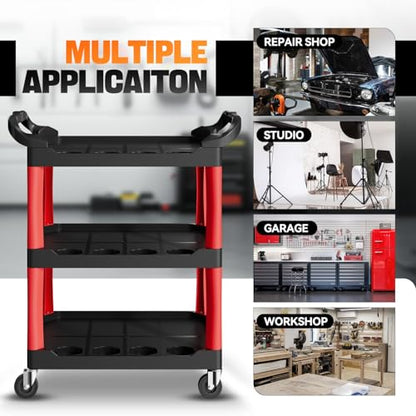 Auto Dynasty 3-Tier Rolling Cart with Cup Holders, 120kg Capacity, Black | 120 Kg/260 Lbs Capacity, 3-Tier Storage w/Cup Holders, Rolling Wheels for Easy Mobility, for Home/Garage/Warehouse/Workshop - style: with Cup Holders