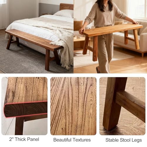 Small Entryway Indoor Narrow Bench Farmhouse Benches 31.5"/39.3"/47.2"/55.1"/59"/62.9"/70.8"/78.7" Length Solid Wood Living Room Kitchen Dining Benchs Skinny Noodle for Bedroom(31.5")