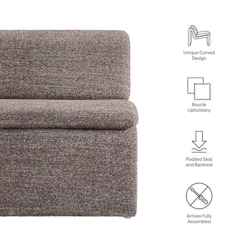 Modway Lume Curved Lounge Chair in Antique Boucle Fabric – Modern Upholstered Armless Accent Chair with Padded Cushion - Unique Slipper Chair for Bedroom or Living Room - color: Antique
