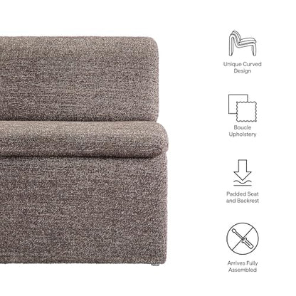 Modway Lume Curved Lounge Chair in Antique Boucle Fabric – Modern Upholstered Armless Accent Chair with Padded Cushion - Unique Slipper Chair for Bedroom or Living Room - color: Antique