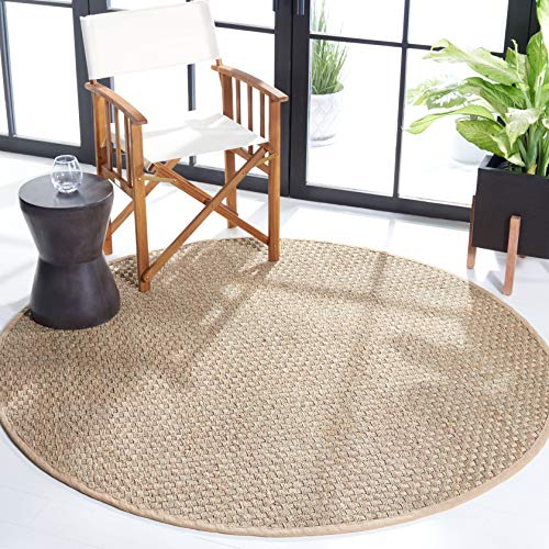 SAFAVIEH Area Rug 3' Round - Natural Fiber Collection - Natural & Beige, Seagrass, Basketweave Pattern with Border (NF114A) - color: Natural/Beige, size: 3' (Round)