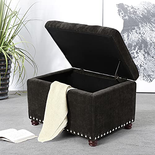 Ottoman with Storage,24" Fabric Ottoman Foot Rest with Hinged Lid Small Rectangle Upholstered Tufted Foot Stools Ottomans for Bedroom Living Room Entryway,Black - color: Black