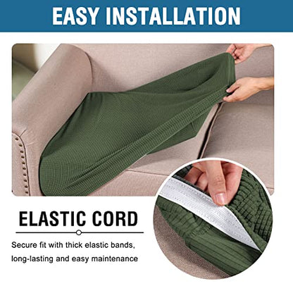 H.VERSAILTEX Super Stretch Individual Seat Cushion Covers Sofa Covers Couch Cushion Covers Slipcover Sets Thick Jacquard Textured Twill Fabric (2 Piece Medium Sofa Cushion Covers, Bronze Green) - color: Bronze Green, size: 2 Cushion Loveseat