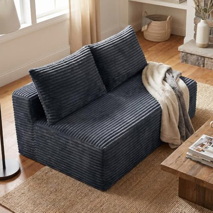 Boneless Couch for Bedroom, Small Compact Loveseat for Small Spaces | Comfy Lounge Chair Cloud Armless Loveseat with 2 Headrest for Apartment Living Room - color: Grey