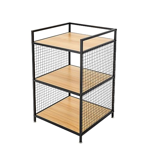 3-Tier Heavy Duty Shelving Unit, Small Bookshelf Rustic Wood and Metal Shelving Unit, Industrial Printer Rack with Wood Desktop & Iron Frame, Mobile Organizer Shelf for Printer, Supplies, Books