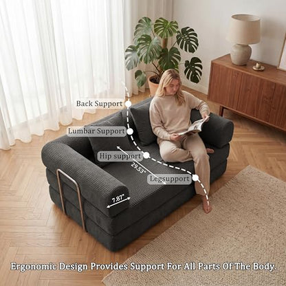 53.15" Boneless Couch,4-in-1 Futon Sofa Bed Modular Loveseat Sleeper Folding Compressed Couch with Pillows,No Assembly Required Convertible Sofa Bed for Living Room Bedroom Guest Room,Grey - color: Grey, size: 53.15" Loveseat Sofa