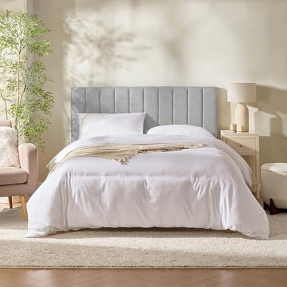 Nestl Upholstered Full Headboard - Easy Assemble Channel Stitched Headboard Full Size - Wall Mounted Headboards with 3D Soundproof Wall Panels Peel & Stick Floating Headboards, Silver - color: 06-silver, size: Full