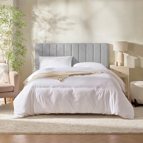 Nestl Upholstered Full Headboard - Easy Assemble Channel Stitched Headboard Full Size - Wall Mounted Headboards with 3D Soundproof Wall Panels Peel & Stick Floating Headboards, Silver - color: 06-silver, size: Full