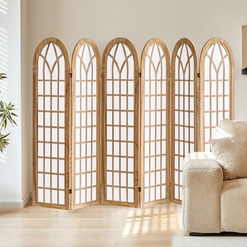 6 Panel Japanese Room Divider, Folding Privacy Screen, Natural | Arched Wood Room Divider, 94.5"W X 66.9"H, Fully Assembled For Bedrooms, Open Rooms, Dining Areas, And Home Offices - color: 6 Panel Natural, size: 6 Panel