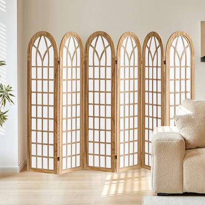 6 Panel Japanese Room Divider, Folding Privacy Screen, Natural | Arched Wood Room Divider, 94.5"W X 66.9"H, Fully Assembled For Bedrooms, Open Rooms, Dining Areas, And Home Offices - color: 6 Panel Natural, size: 6 Panel