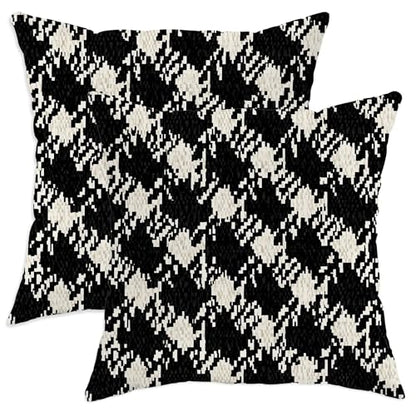 Houndstooth Throw Pillow Covers Set of 2, Modern Contemporary Geometric Abstract None Black Soft Velvet Washable Square Pillow Cases for Home Living Room Bedroom Dorm Couch Decor 16x16 Inch - size: 16" x 16" (Pack of 2)